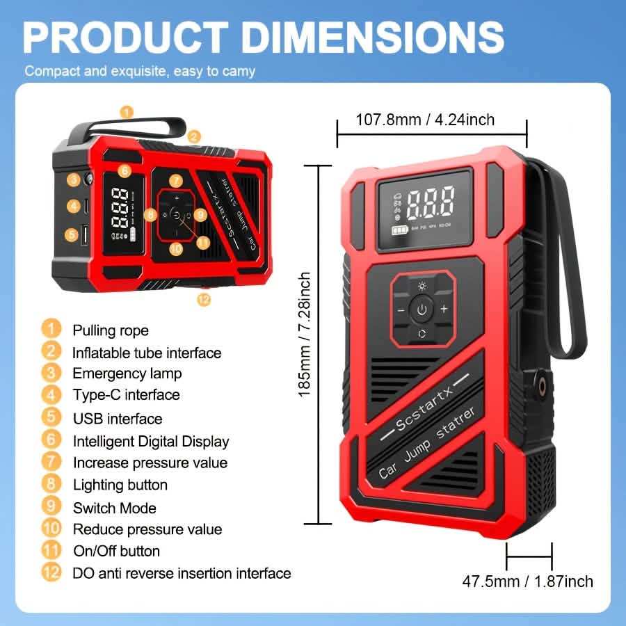 3000A 21V Car Jump Starter & 150PSI Tire Inflator 2-in-1 Portable Compressor by DailySale