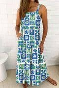 Multicolour Boho Floral Checkered Maxi Dress