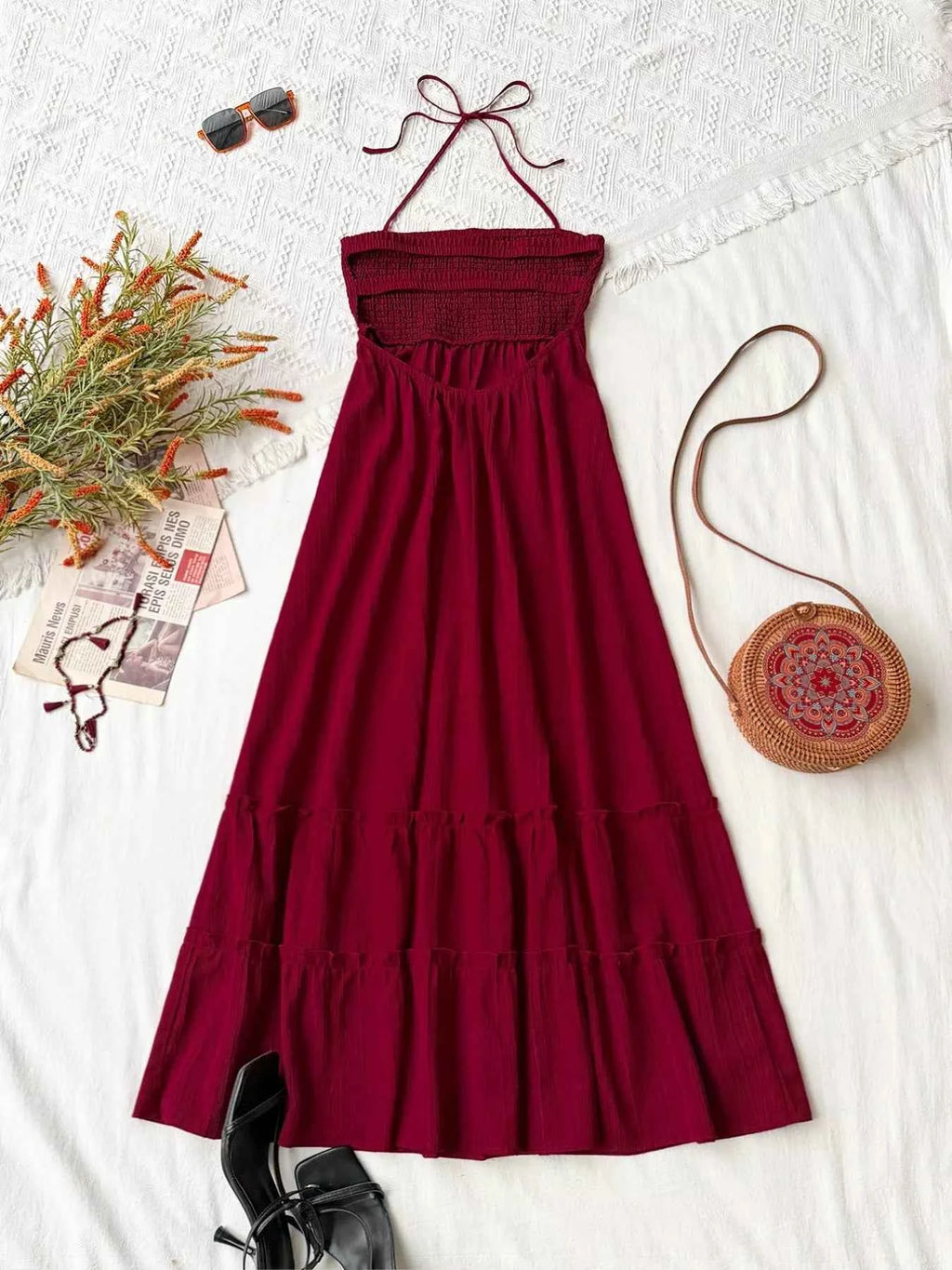 Sweetheart Halter Neck Tiered Dress