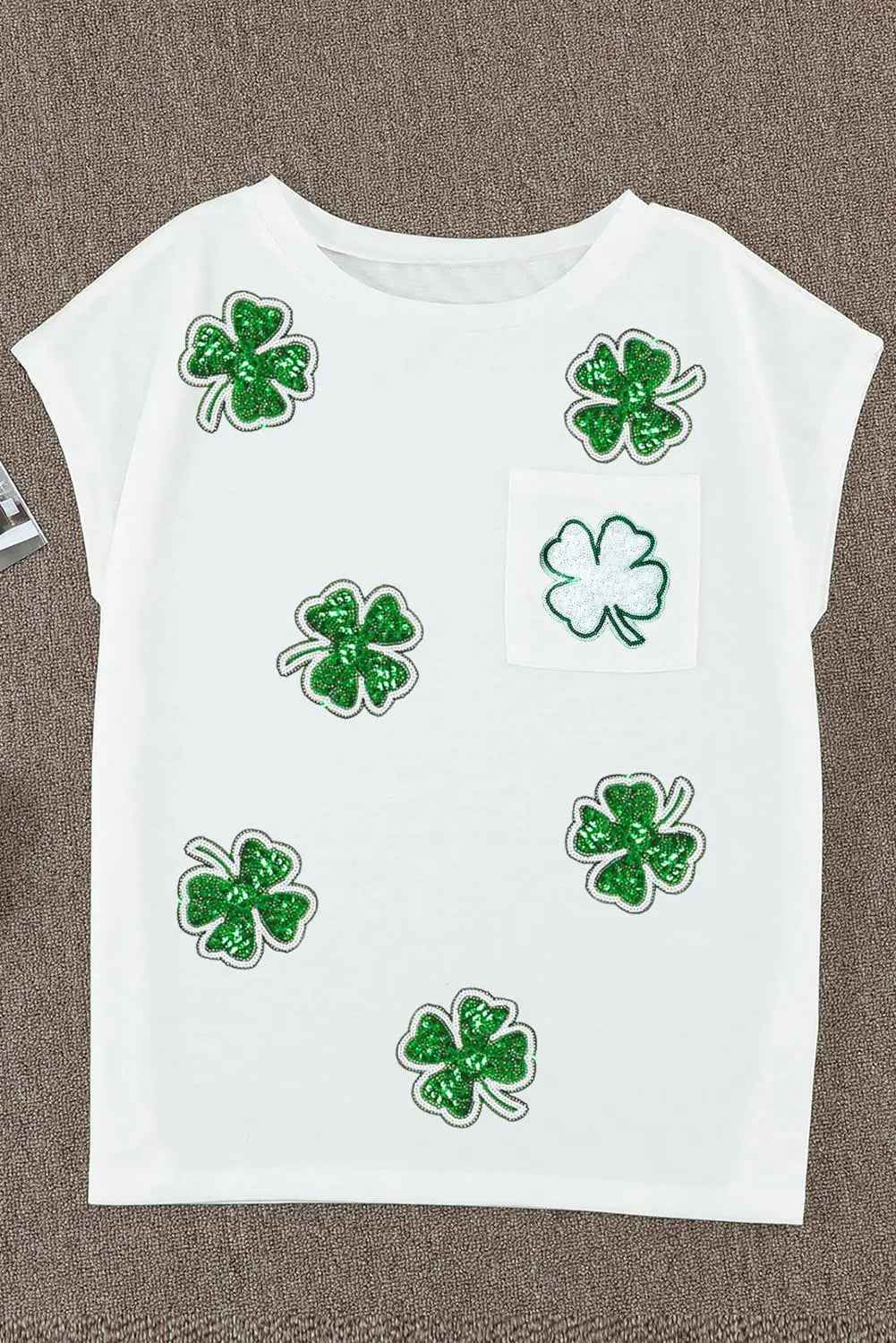 Sequin Lucky Clover Boat Neck T Shirt