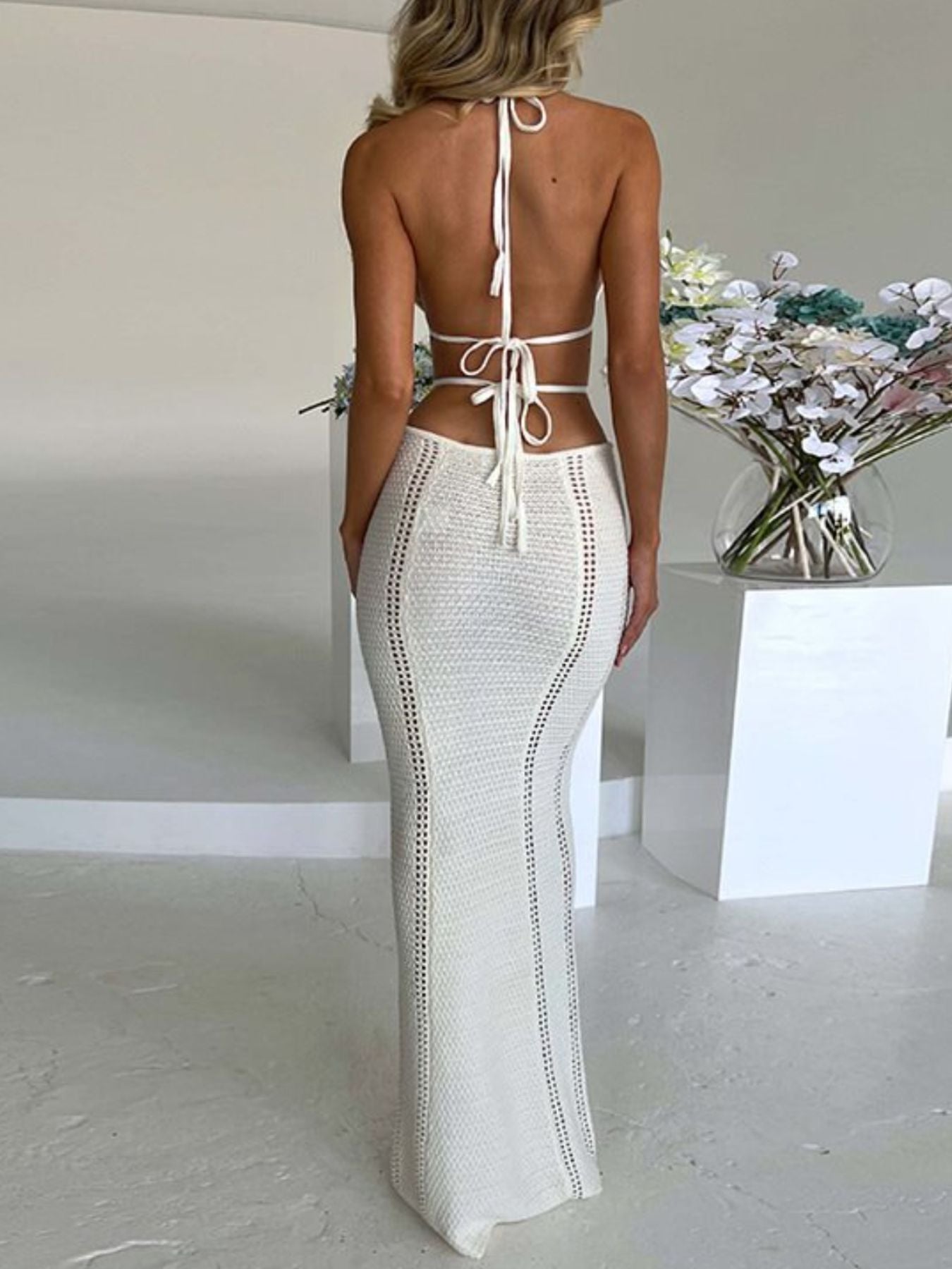 Halter Neck Cutout Knitted Maxi Dress by Shopiebay