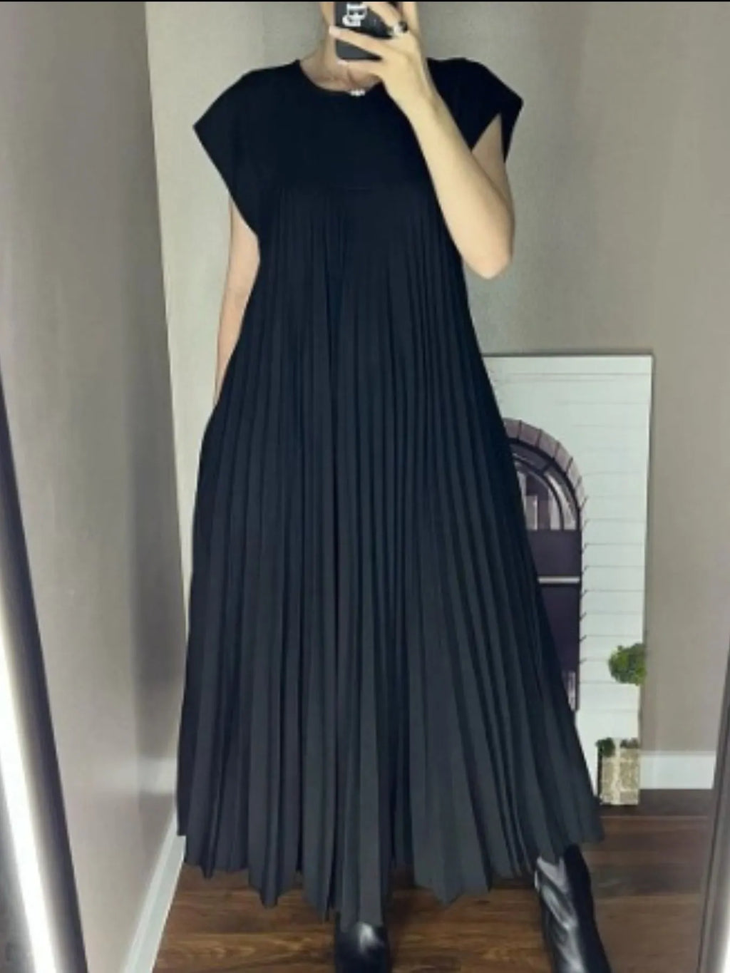Pleated Round Neck Maxi Dress by Shopiebay