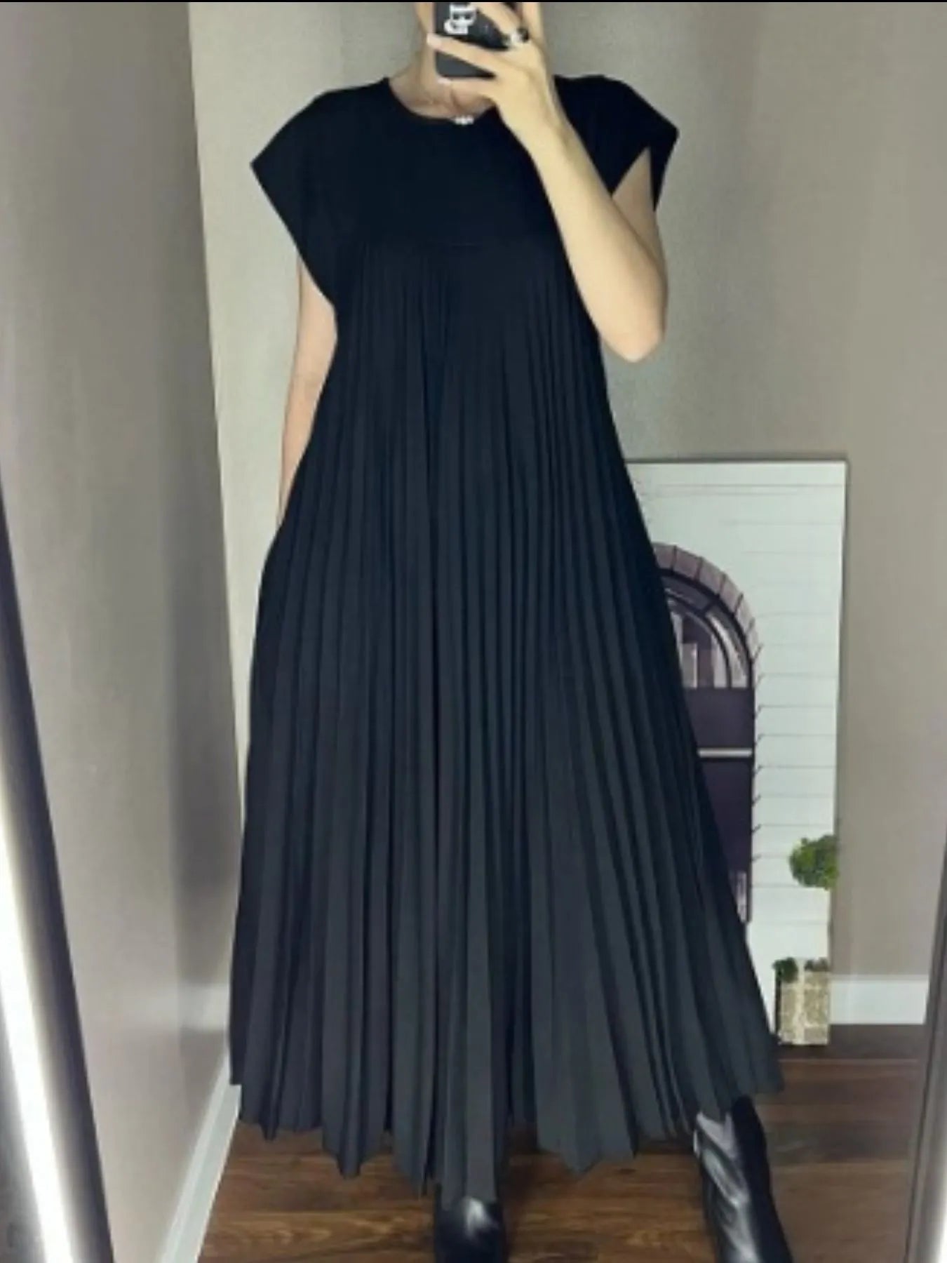 Pleated Round Neck Maxi Dress by Shopiebay