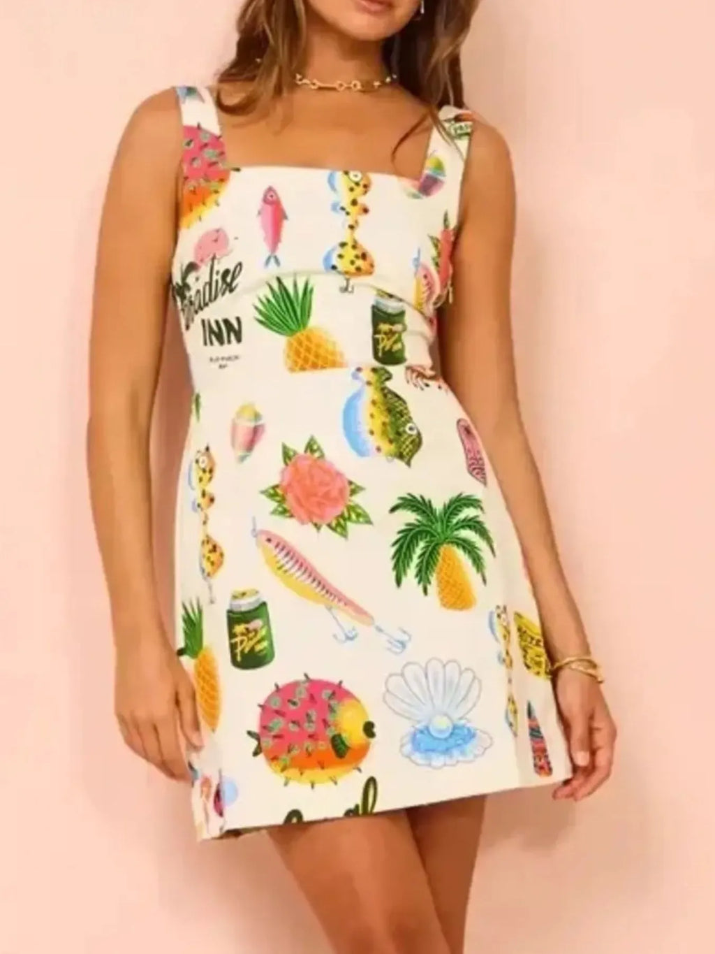 Printed Square Neck Summer Mini Dress by Shopiebay