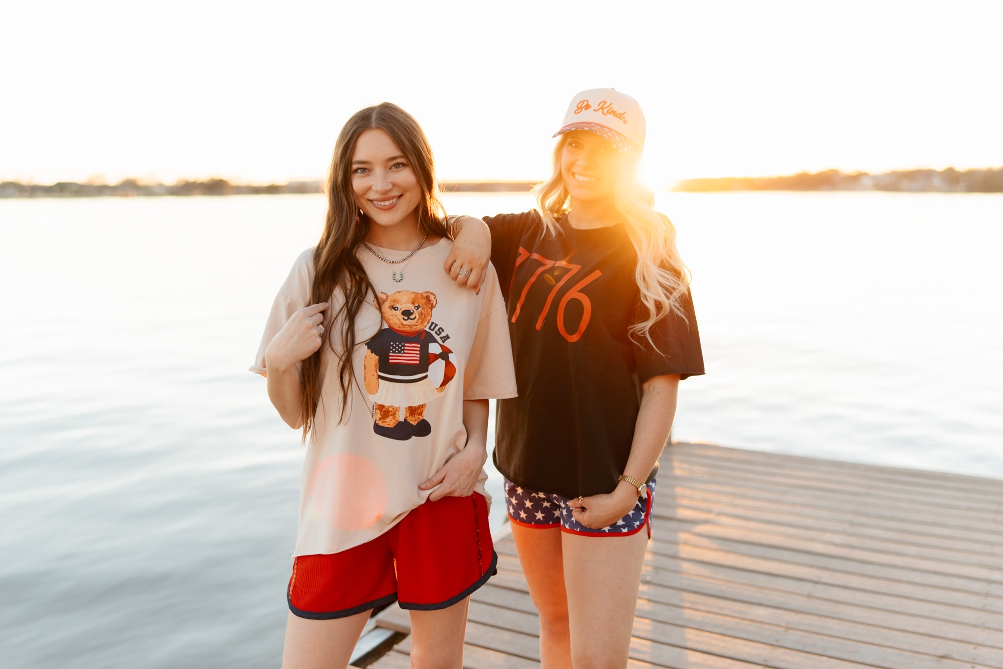 USA Teddy on Beige Boxy Tee by Grace+Emma