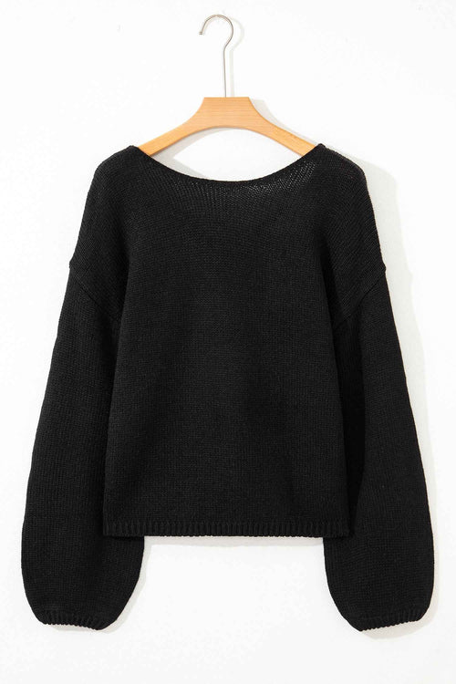 Black Bow Backless Bubble Sleeve Sweater by Wild and Free Boutique