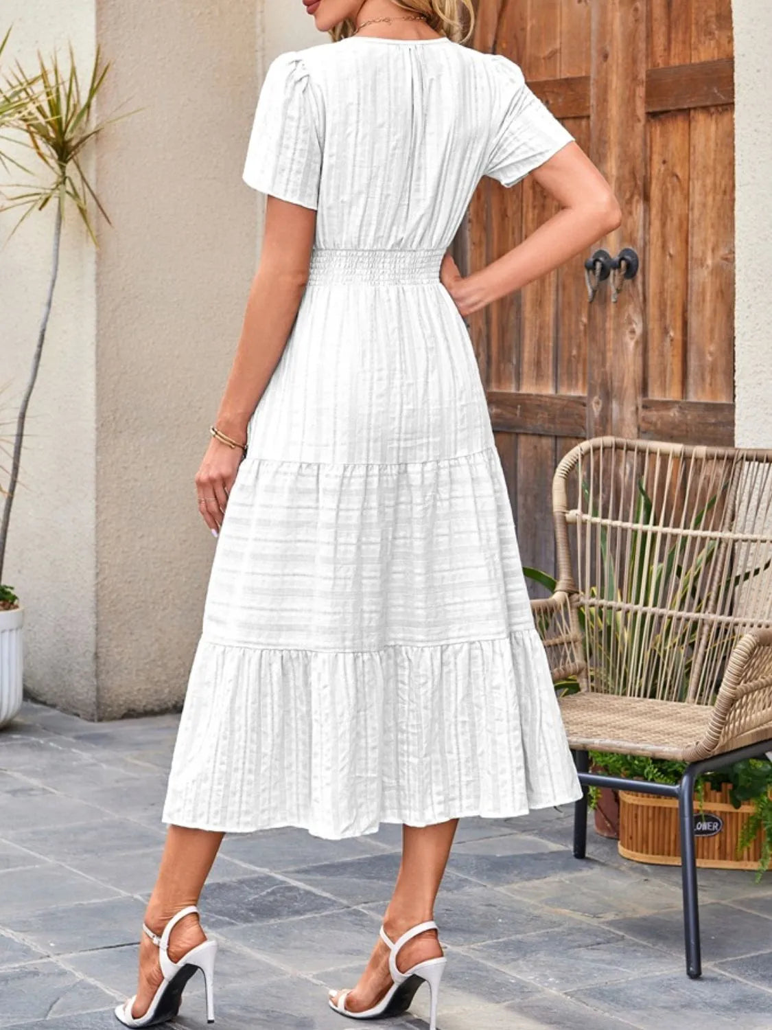 Tiered Notched Short Sleeve Dress by Shopiebay