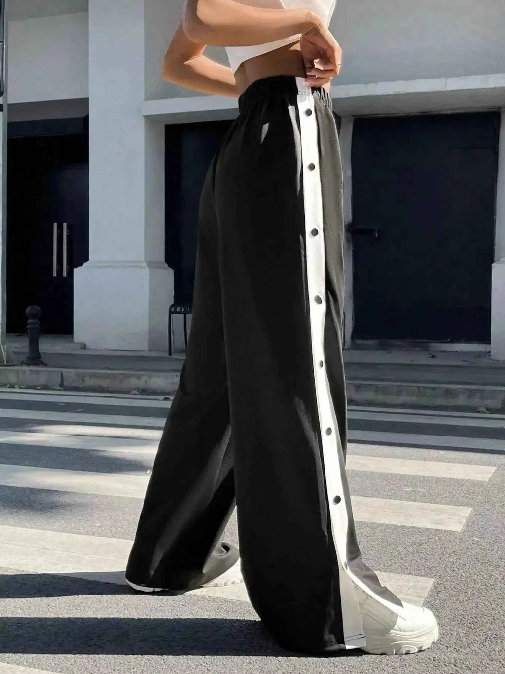 Two-Tone Side Snap Womens Wide Leg Pants
