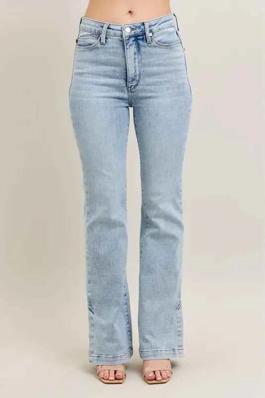 Judy Blue Full Size Tummy Control Vintage Wash Side Slit Slim Boot Jeans Plus Size