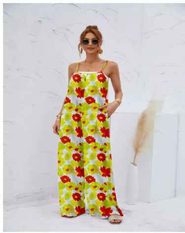 Women's Printed Suspender One-piece Trousers Loose