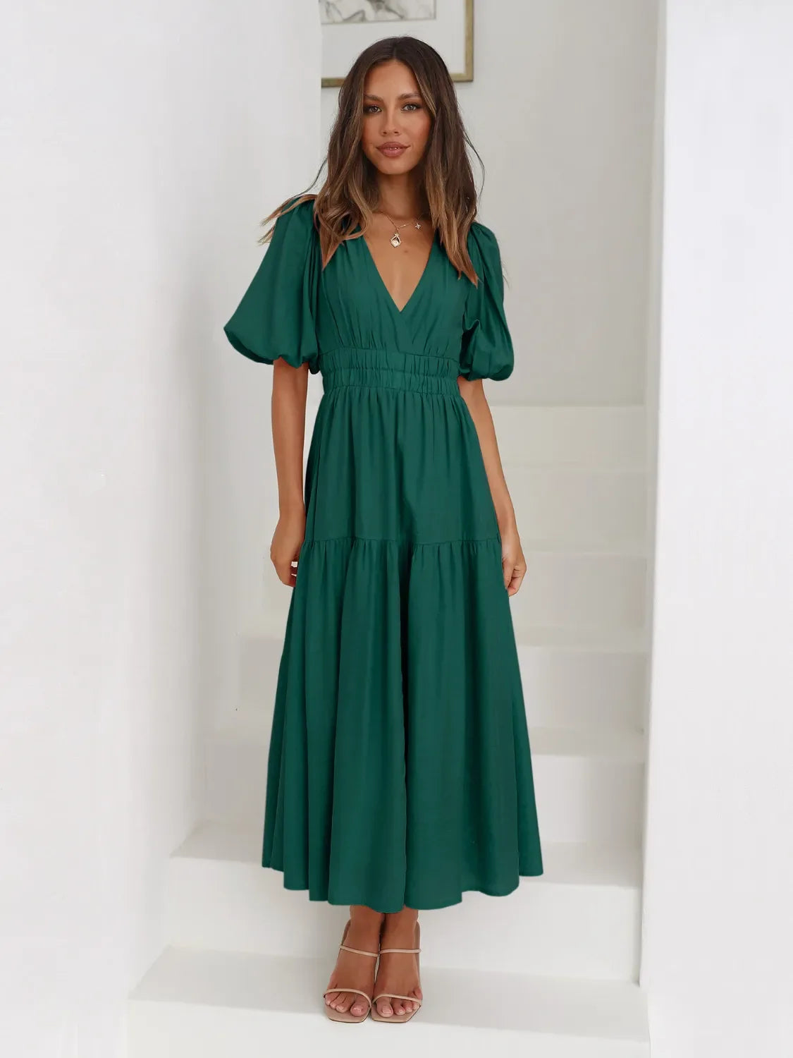 Tiered Surplice Half Sleeve Midi Dress by Shopiebay