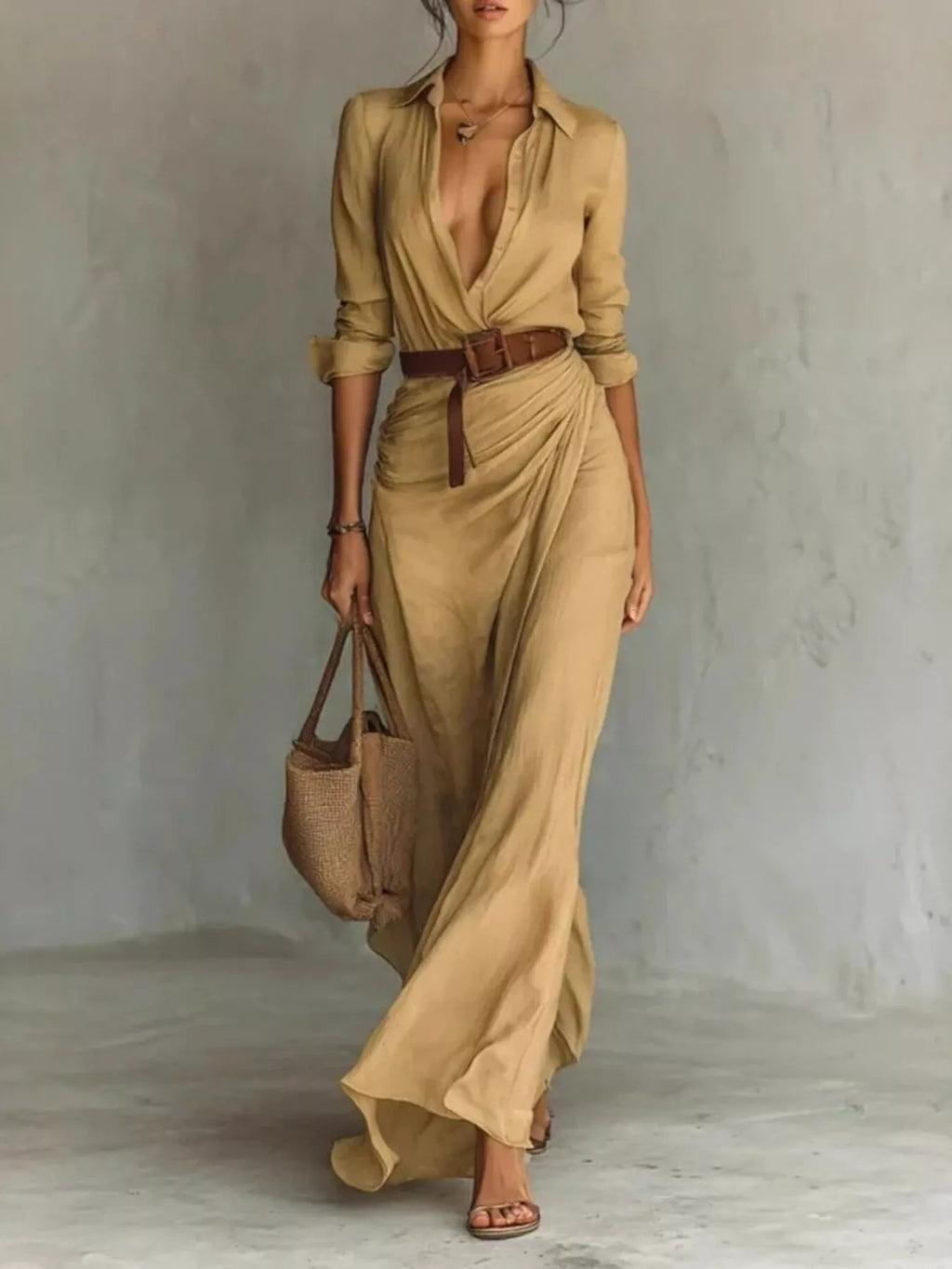 Ruched Long Sleeve Maxi Dress by Shopiebay