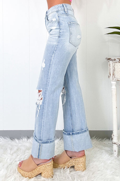 Beau Blue Light Wash Distressed Straight Jeans by Dear-Lover Dropshipping
