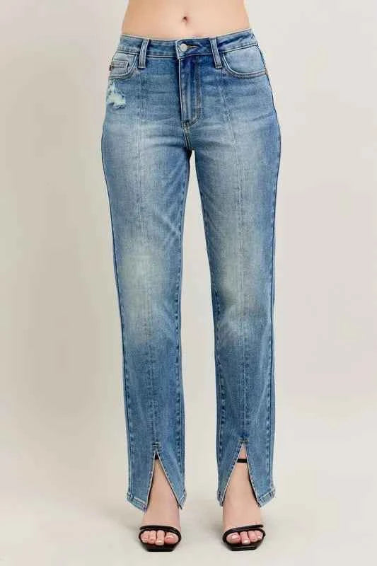 Judy Blue Full Size High Waist Vintage Wash Front Seam & Slit Straight Plus Size
