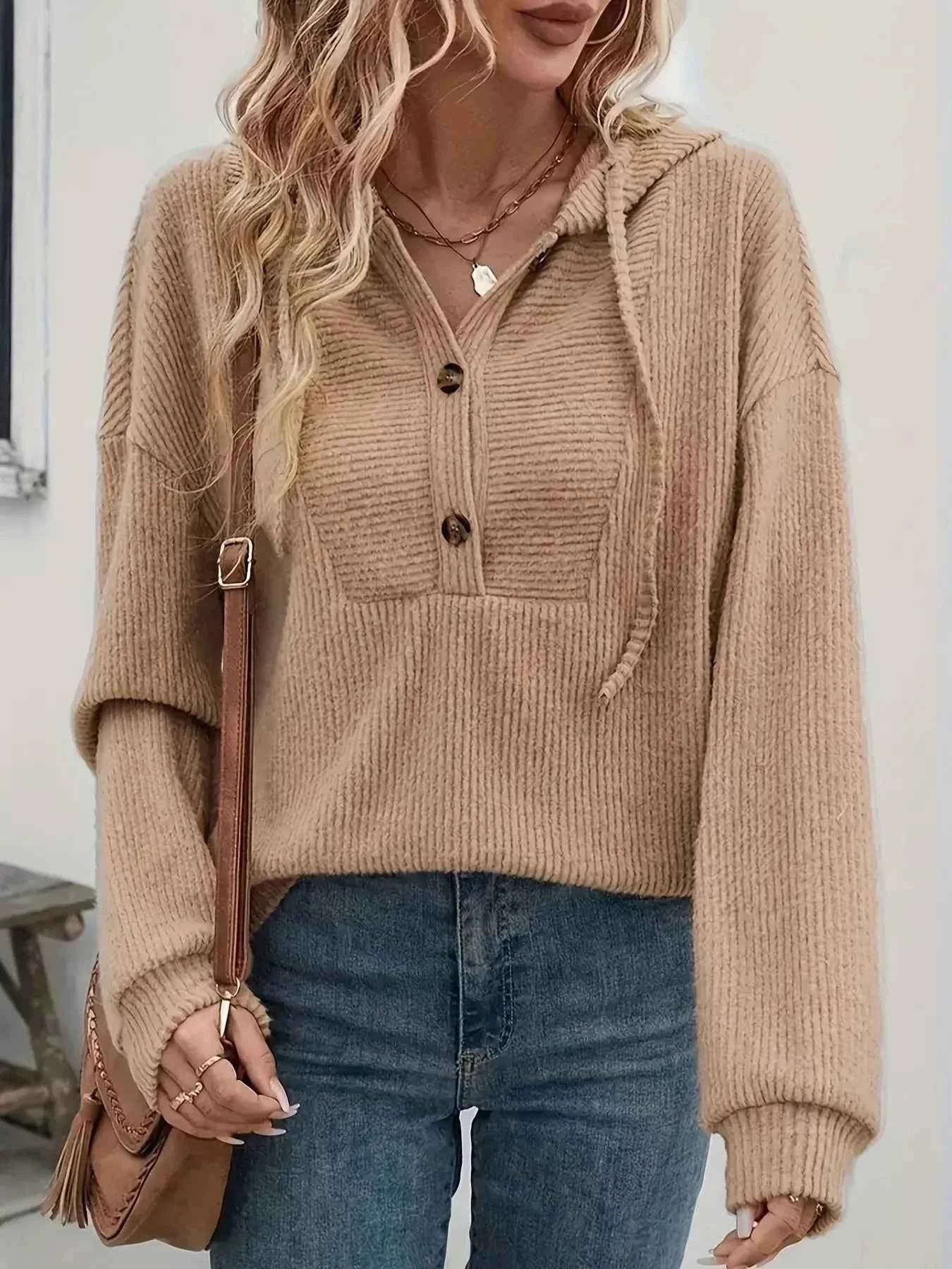 Button Front Drawstring Hoodie