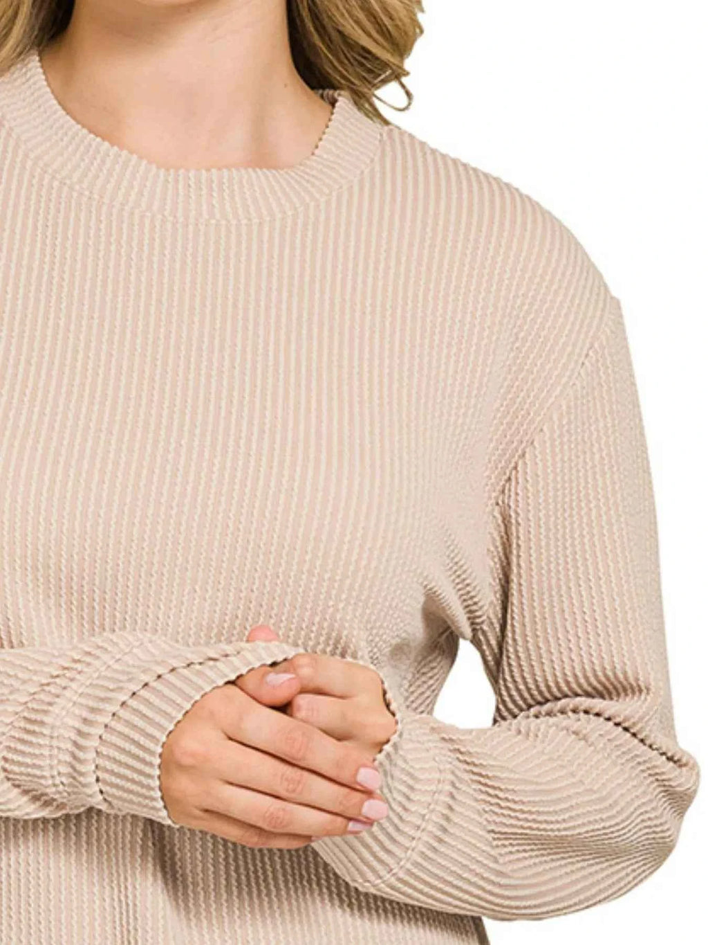 Zenana Full Size Raised Rib Round Neck Long Sleeve Top Plus Size