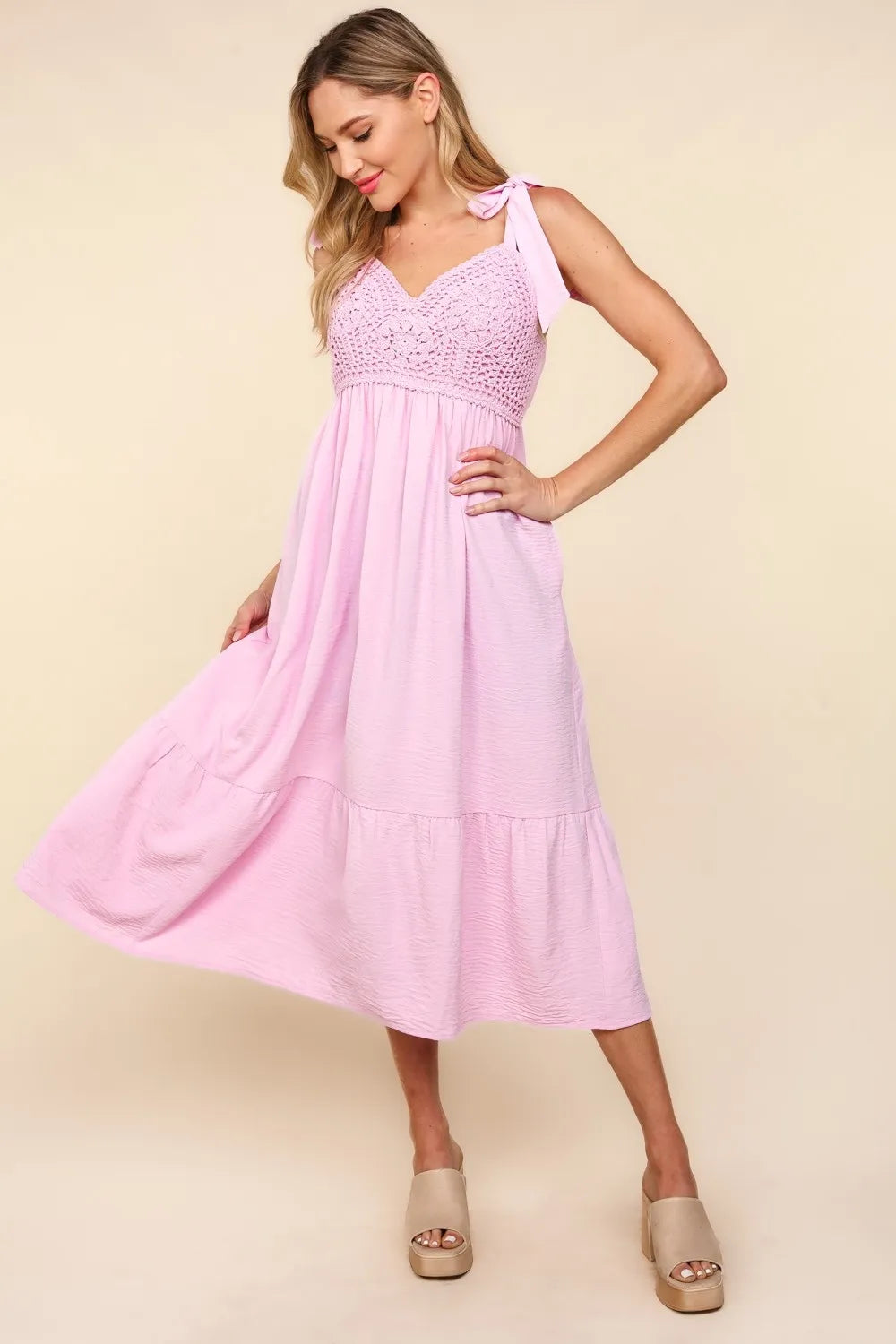 Haptics Crochet Lace Ruffle Hem Cami Midi Dress by Selvanelle