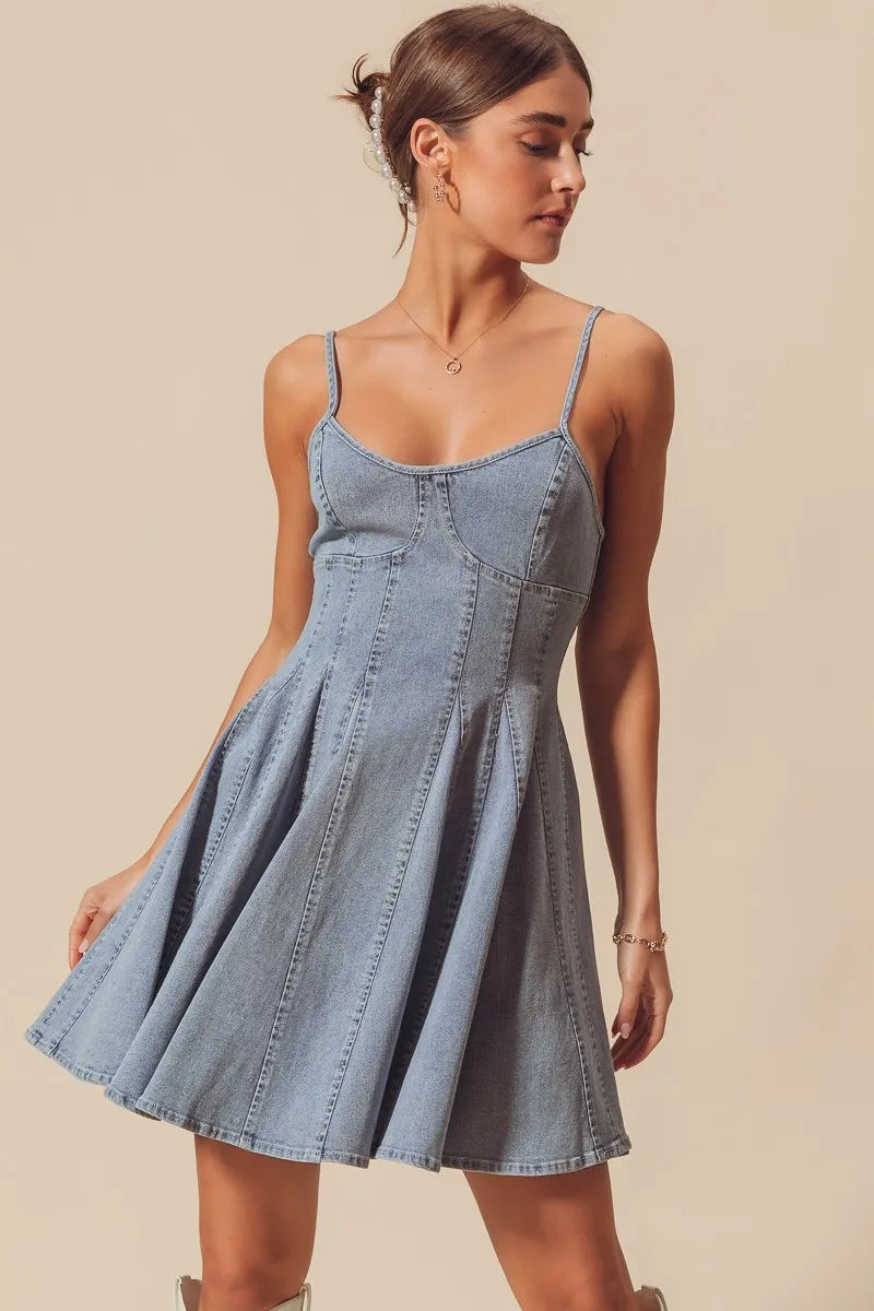 SO ME A Line Fit and Flare Denim Mini Dress by Selvanelle