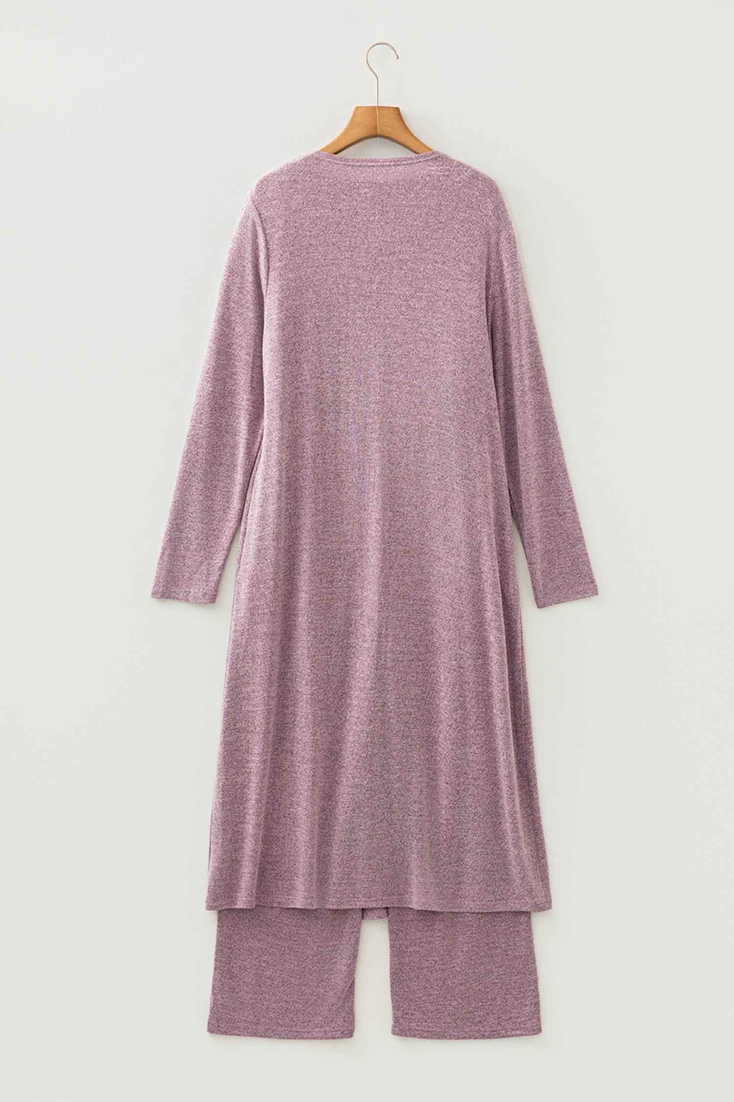 Delicacy 3pcs V Neck T Shirt Ribbon Knot Pants Open Duster 3pcs Lounge Set
