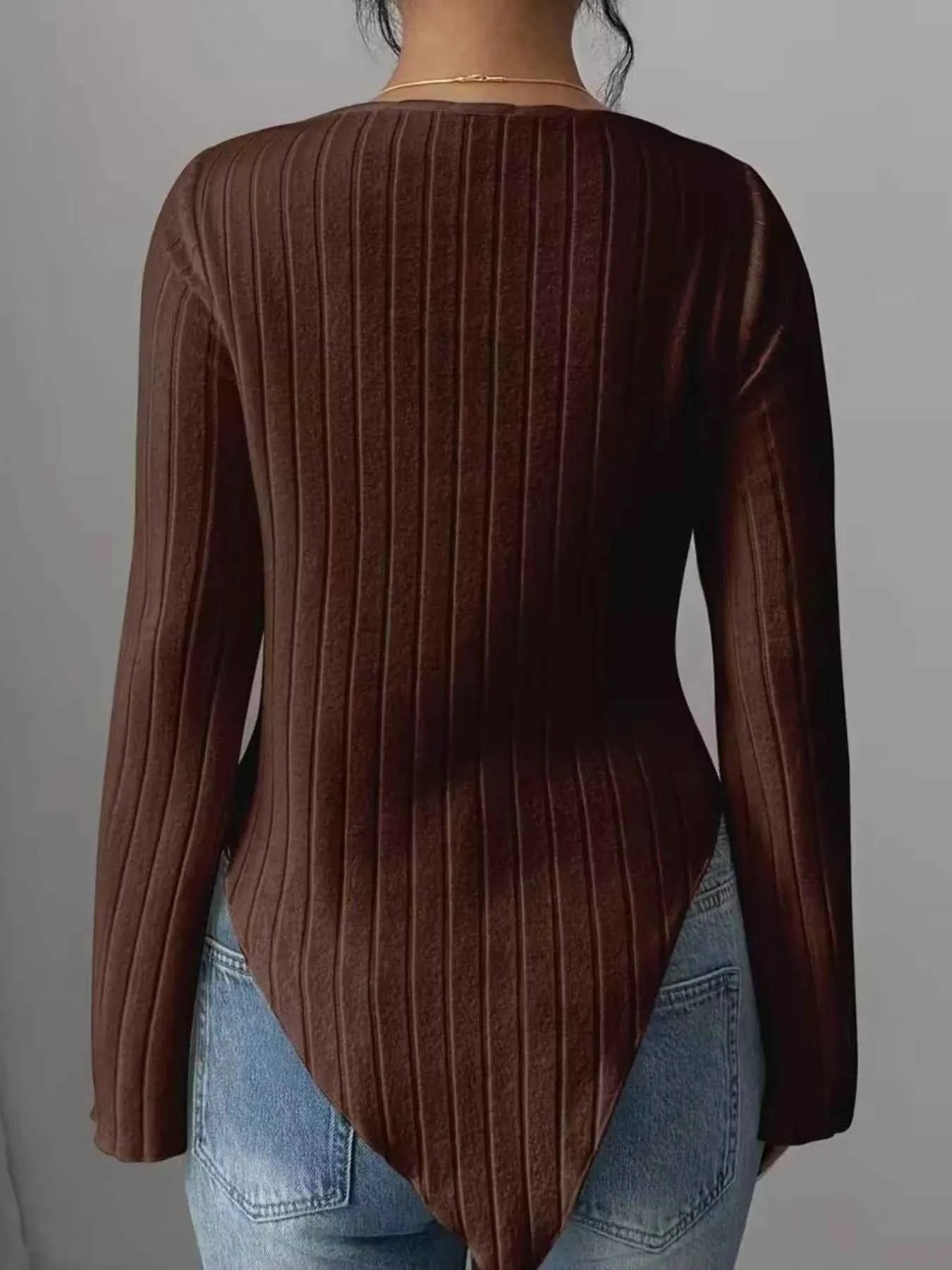 Cowl Neck Ribbed Knit Top