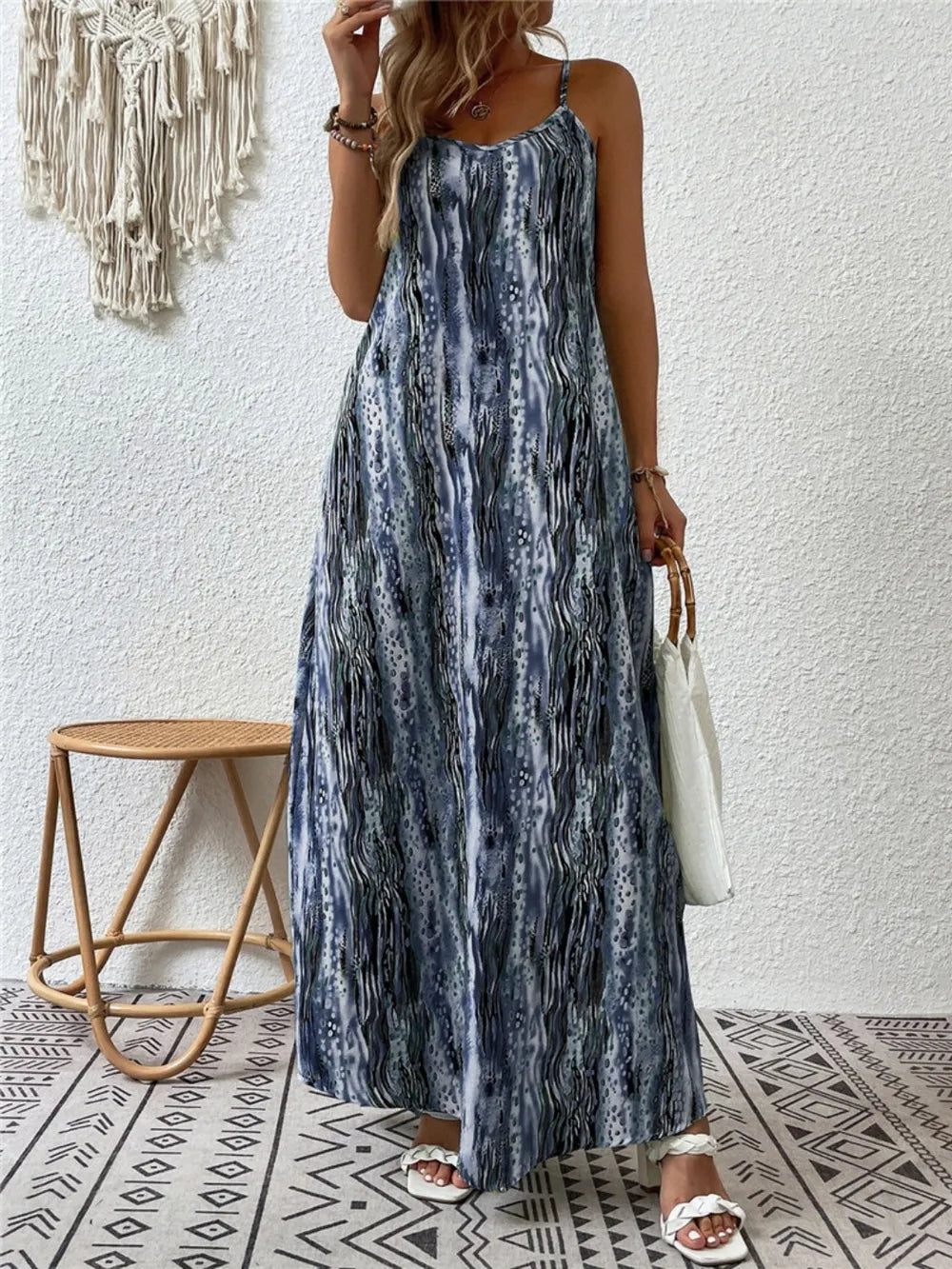 Printed Scoop Neck Maxi Cami Dress by Shopiebay