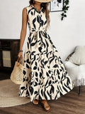 Printed Tie Waist Sleeveless Maxi Dress by Shopiebay