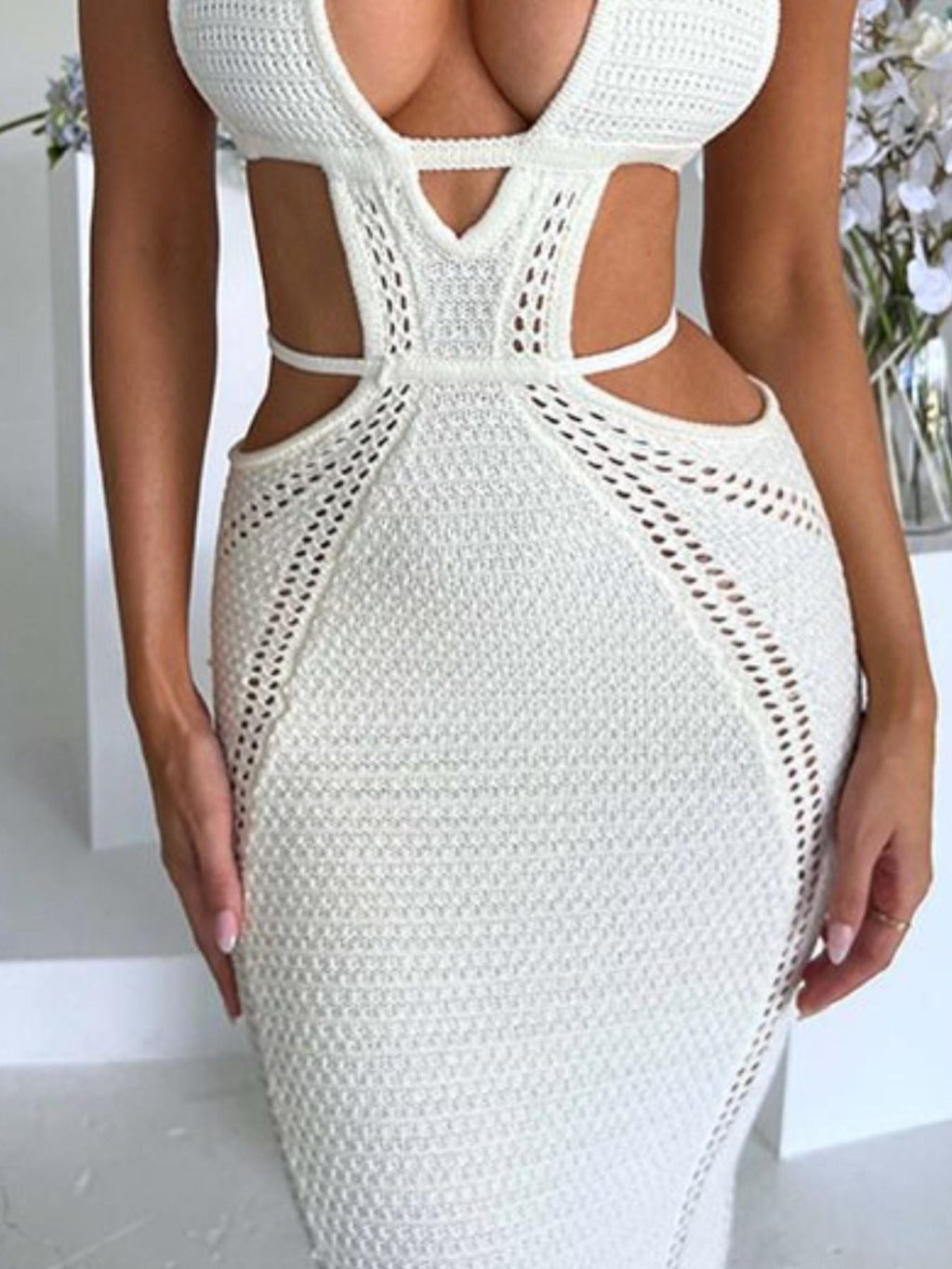 Halter Neck Cutout Knitted Maxi Dress by Shopiebay