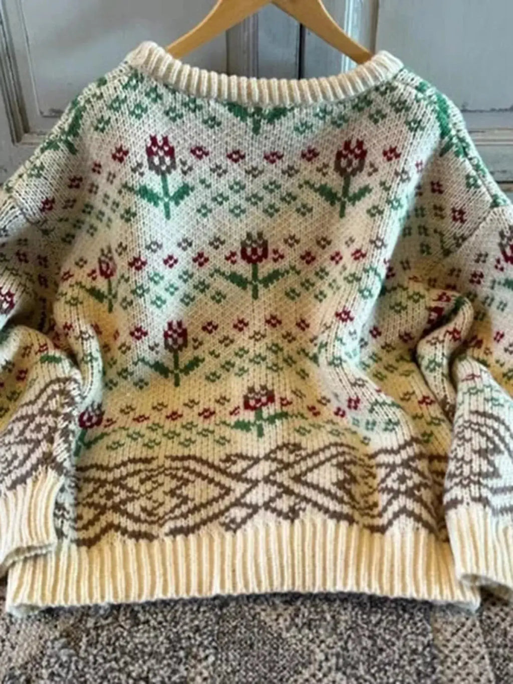 Cozy Vintage Floral Knit Button Up Cardigan