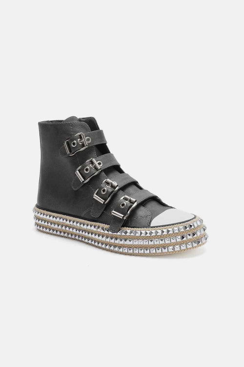 Beast Fashion Multi-Buckle Straps Studded Platform Sneakers by Wild and Free Boutique