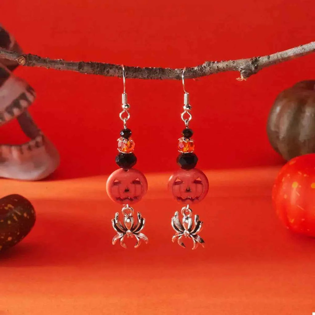 Spider Pumpkin Halloween Drop Earrings