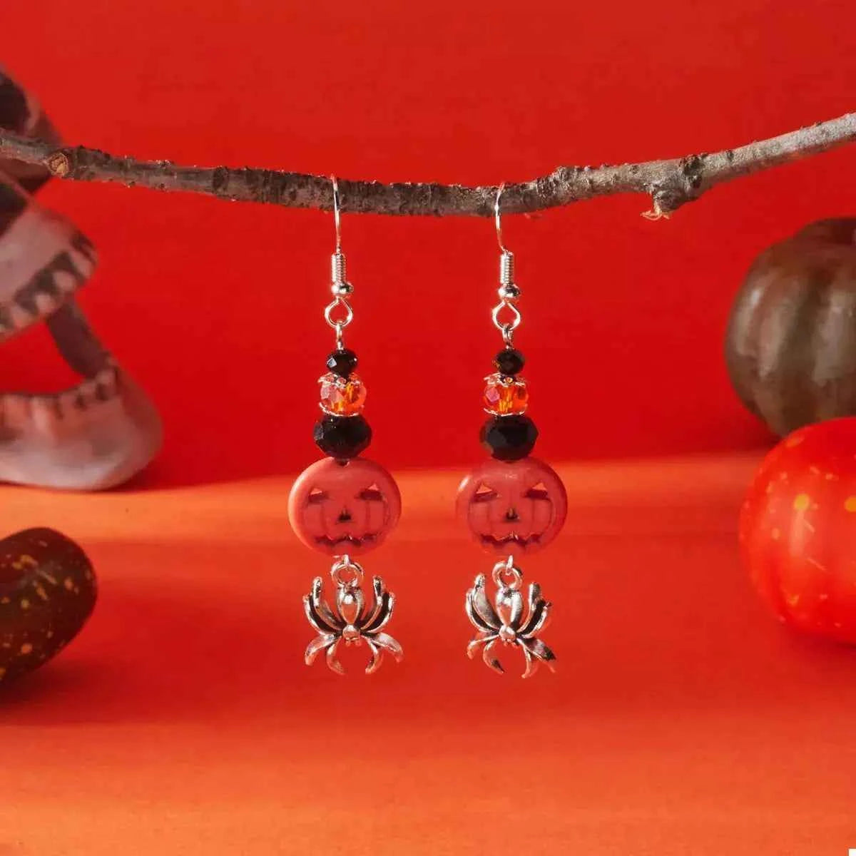 Spider Pumpkin Halloween Drop Earrings