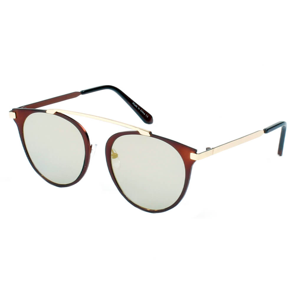 FRISCO | Modern Horn Rimmed Metal Frame Round Sunglasses - Goddess Imports Marketplace