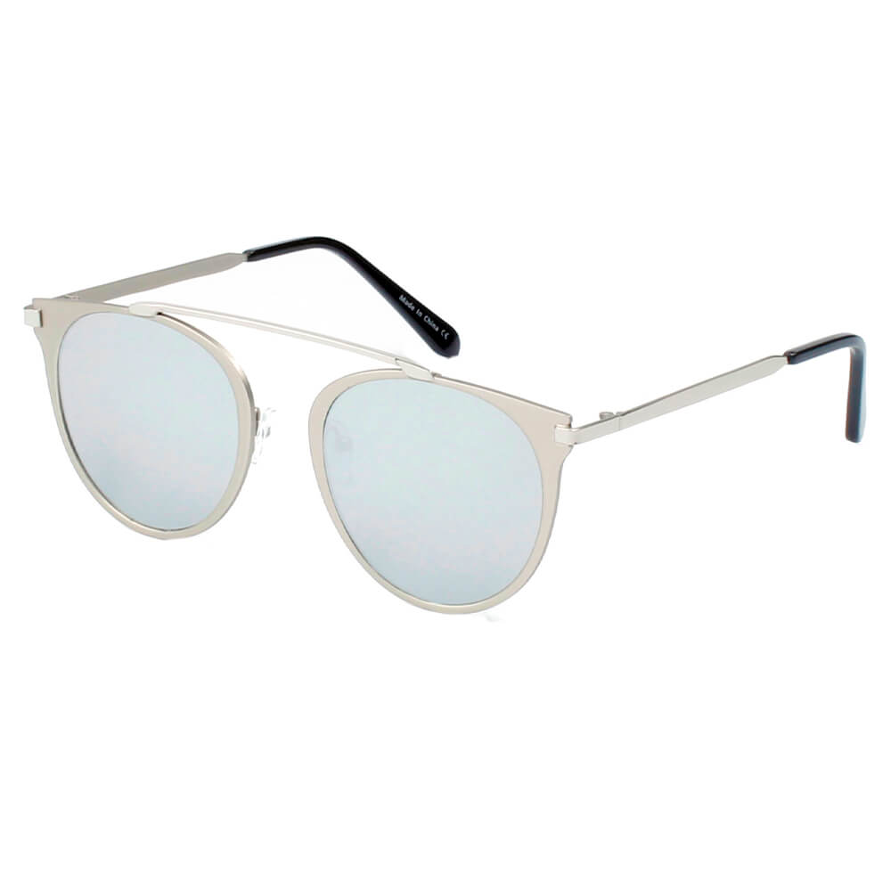 FRISCO | Modern Horn Rimmed Metal Frame Round Sunglasses - Goddess Imports Marketplace