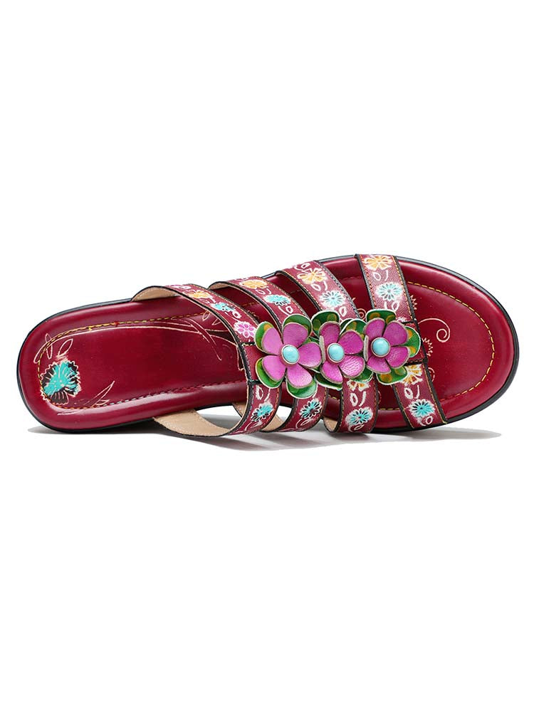 Triple Flowers Purle Wedge Slippers