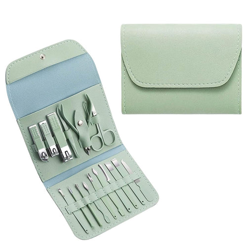 16-Piece: Stainless Steel Professional Manicure Pedicure Facial Set Grooming Kit with Leather Case by DailySale