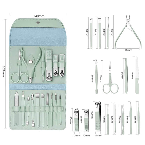 16-Piece: Stainless Steel Professional Manicure Pedicure Facial Set Grooming Kit with Leather Case by DailySale