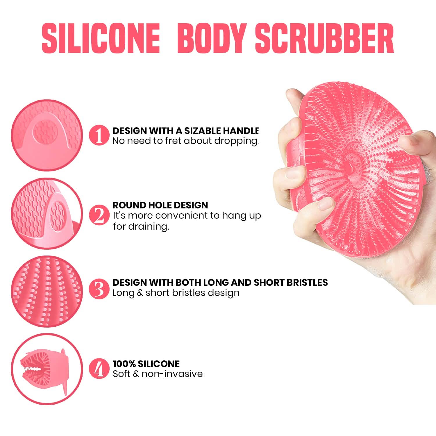 Antimicrobial Silicone Non Slip Exfoliating Body Scrubber by DailySale