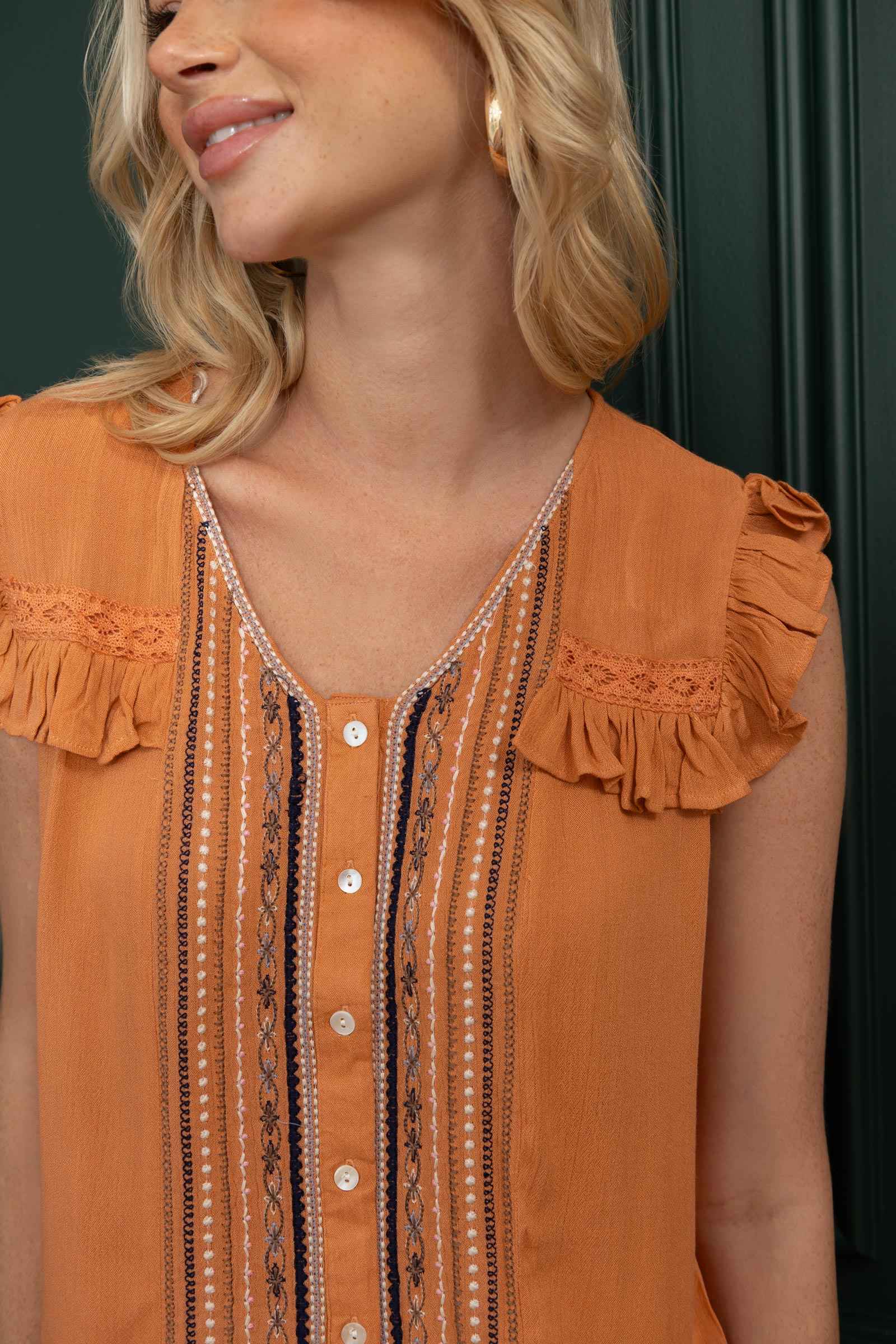 Bohera Audrey Anne Embroidered Frilled Top