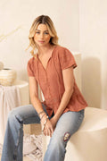 Bohera Kylee Short Sleeve Button Down Washed Top