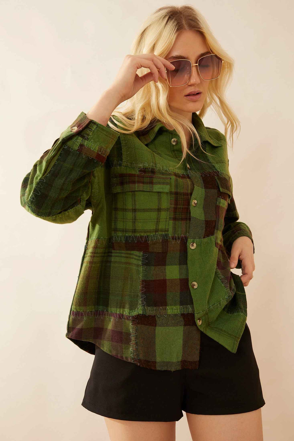 Emma Dawn Patchwork Shacket in Green