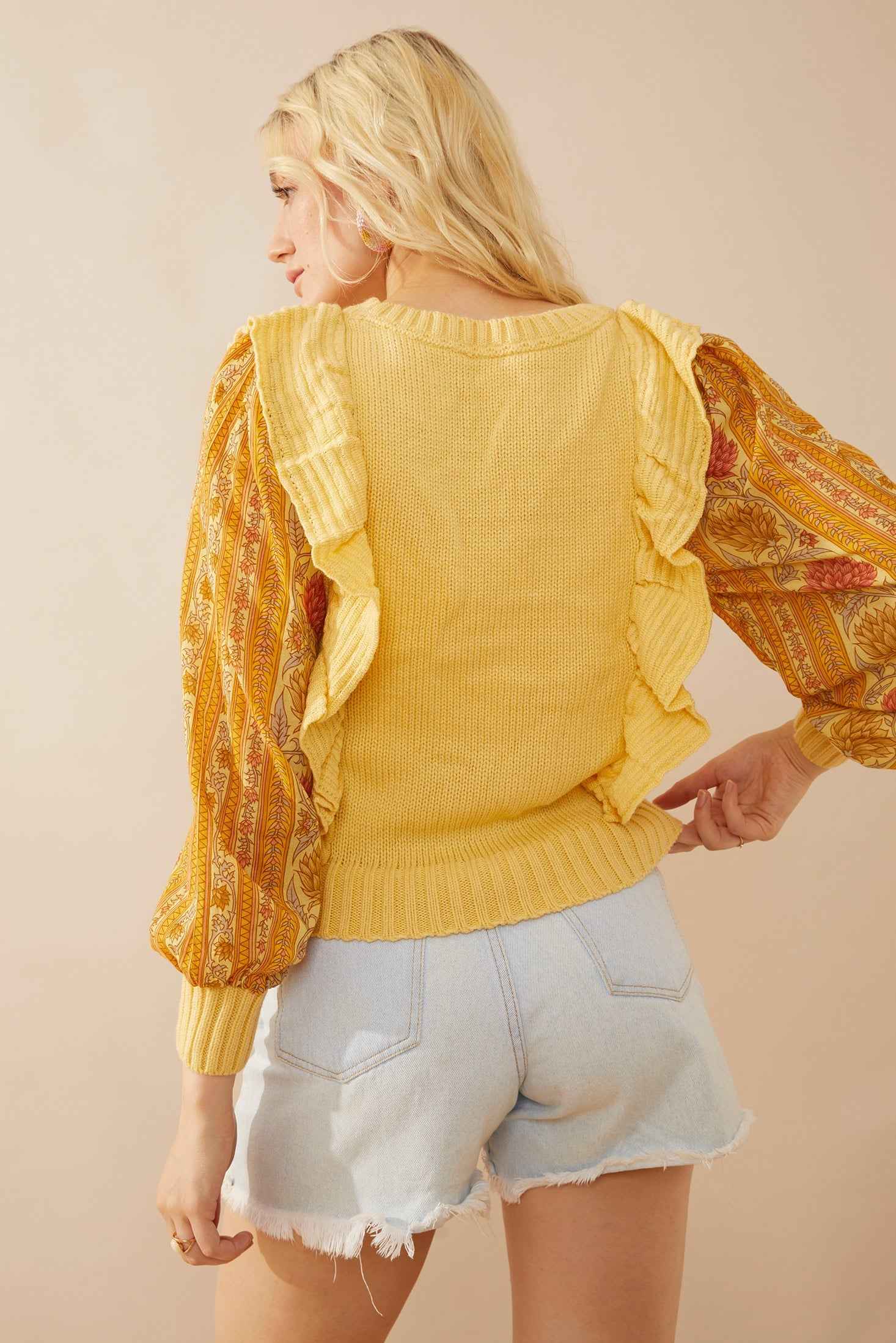 Penelope Ruffled Sweater in Sunrise Yellow