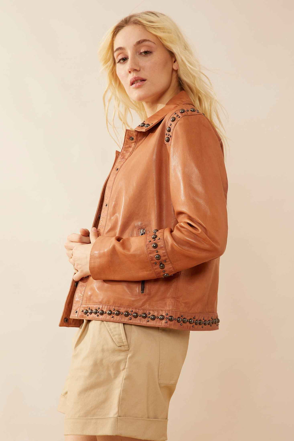 Octavia Jane Leather Jacket in Camel
