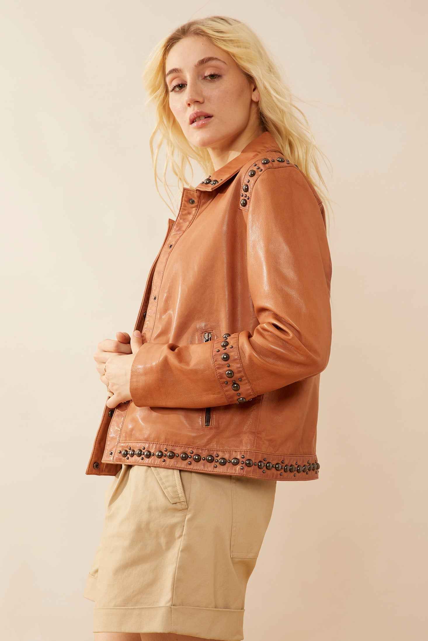 Octavia Jane Leather Jacket in Camel