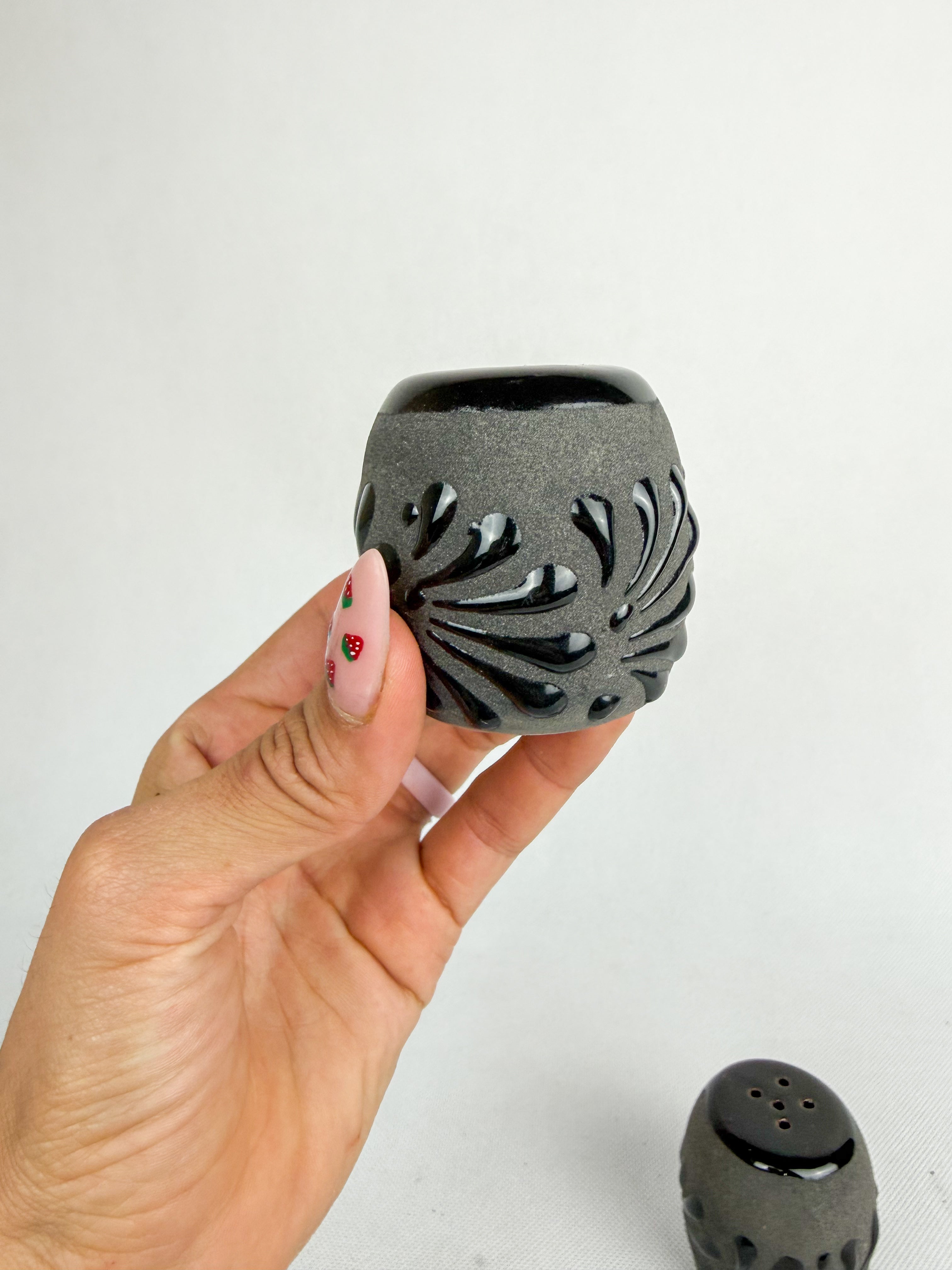 Talavera Style Black Salt Pepper Shaker- Salero Engobe Negro by TheMexHub