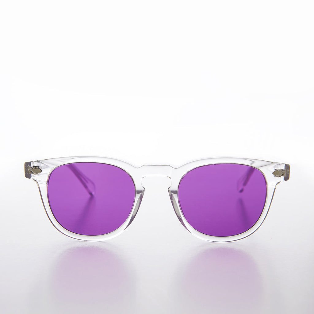 Clear Acetate Square Sunglass with Colored Lenses - Benson
