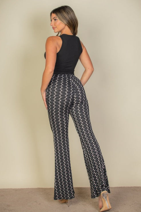 Wavy Print High Waist Flare Pants (CAPELLA) - Goddess Imports Marketplace