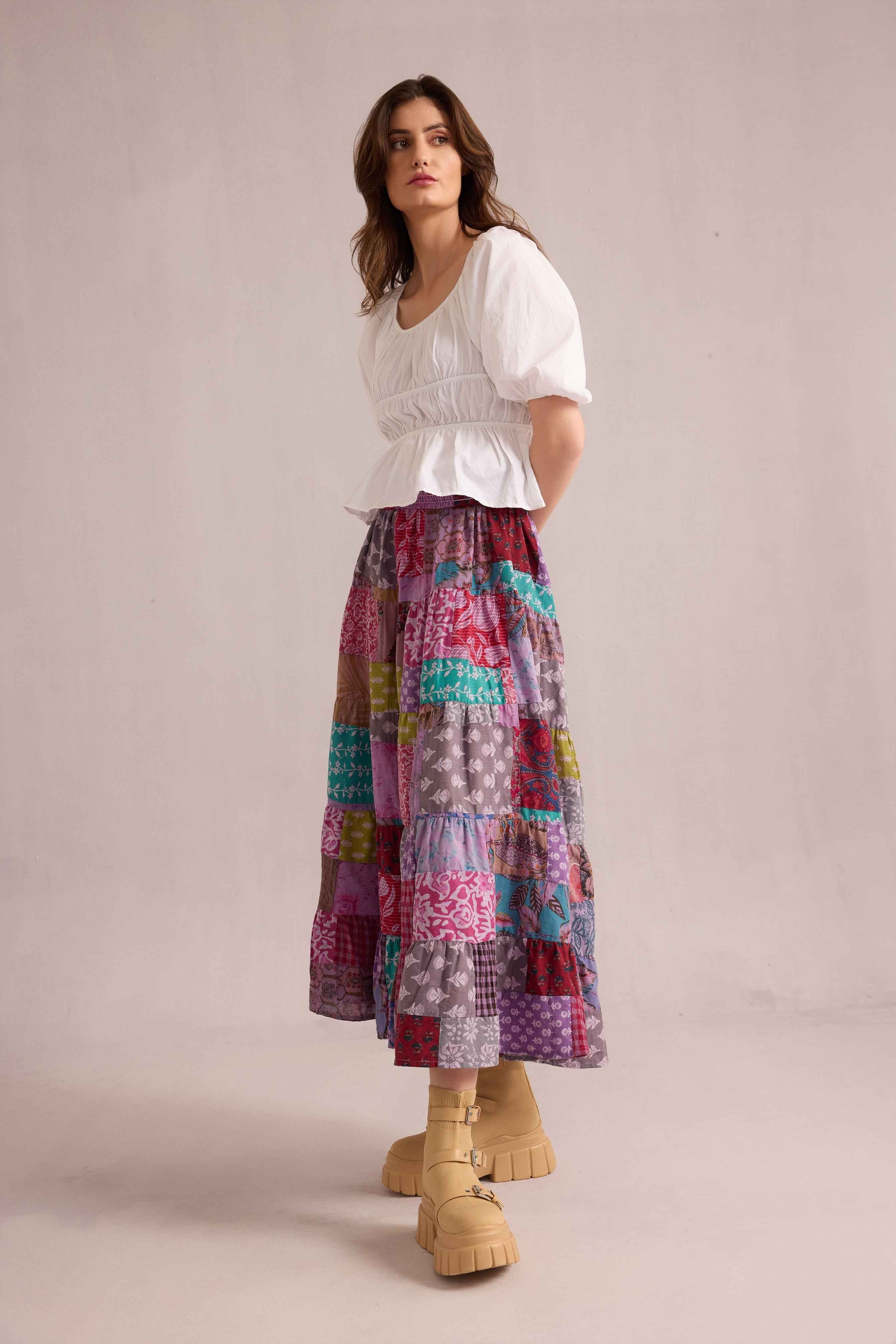 Love's Patchwork Skirt In Multicolor