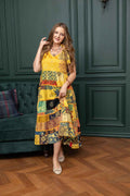 Savannah's Serendipity Patchwork Dress In Yellow