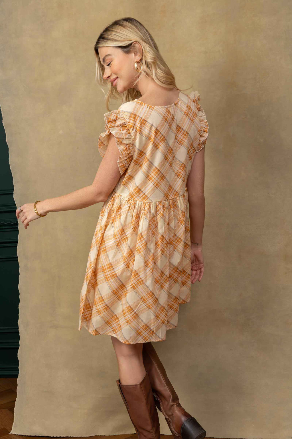 Riley Shirt Dress In Peach and Off White