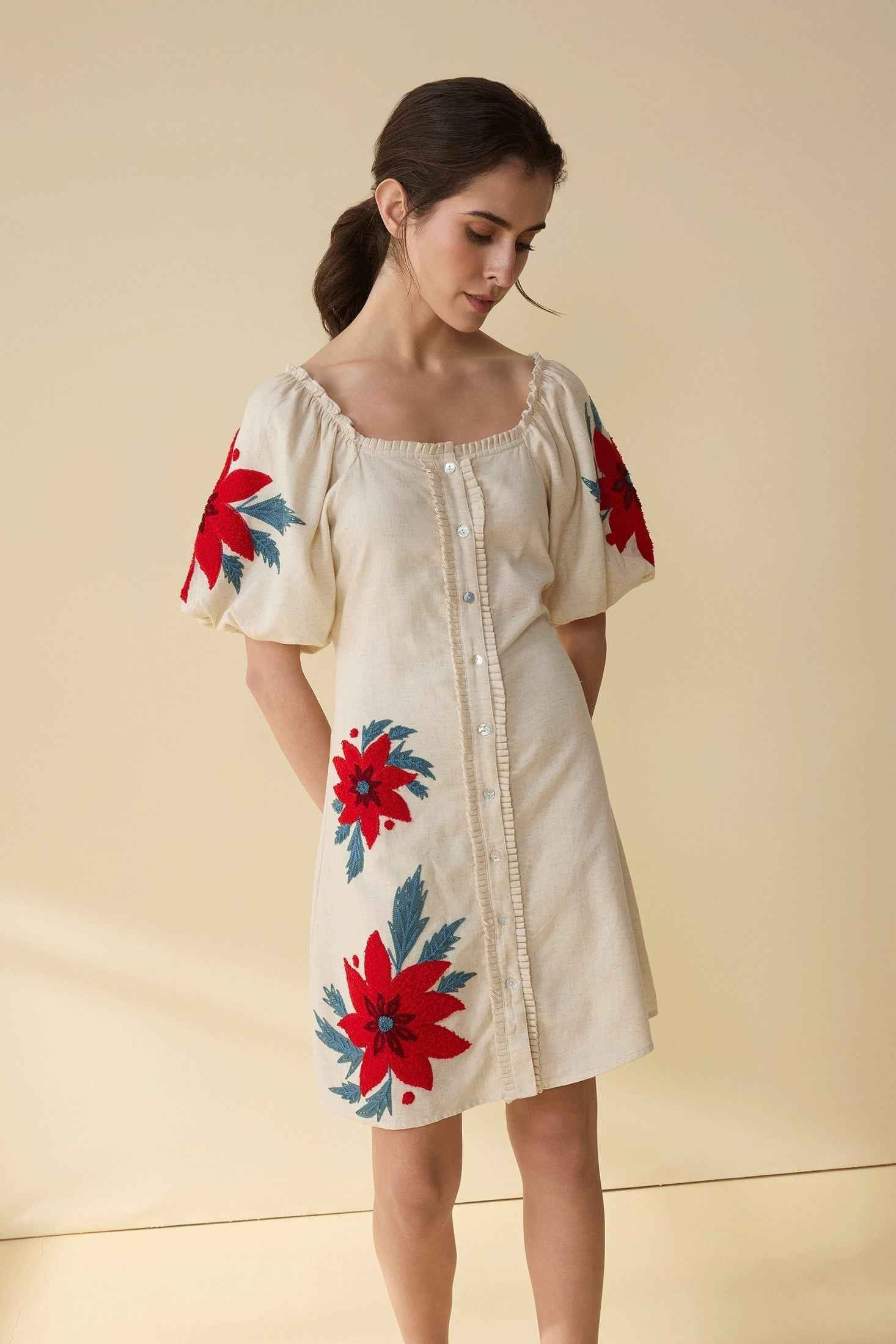 Emma Bloom Bouffant Dress In Off White